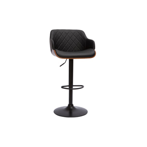 Tabouret de bar design réglable pivotant 360° noir et bois foncé LUCIEN