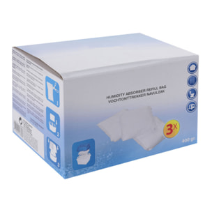 Set de 3 bolsas deshumidificadoras refillbag de 400g - elimina humedad y moho en espacios pequeños