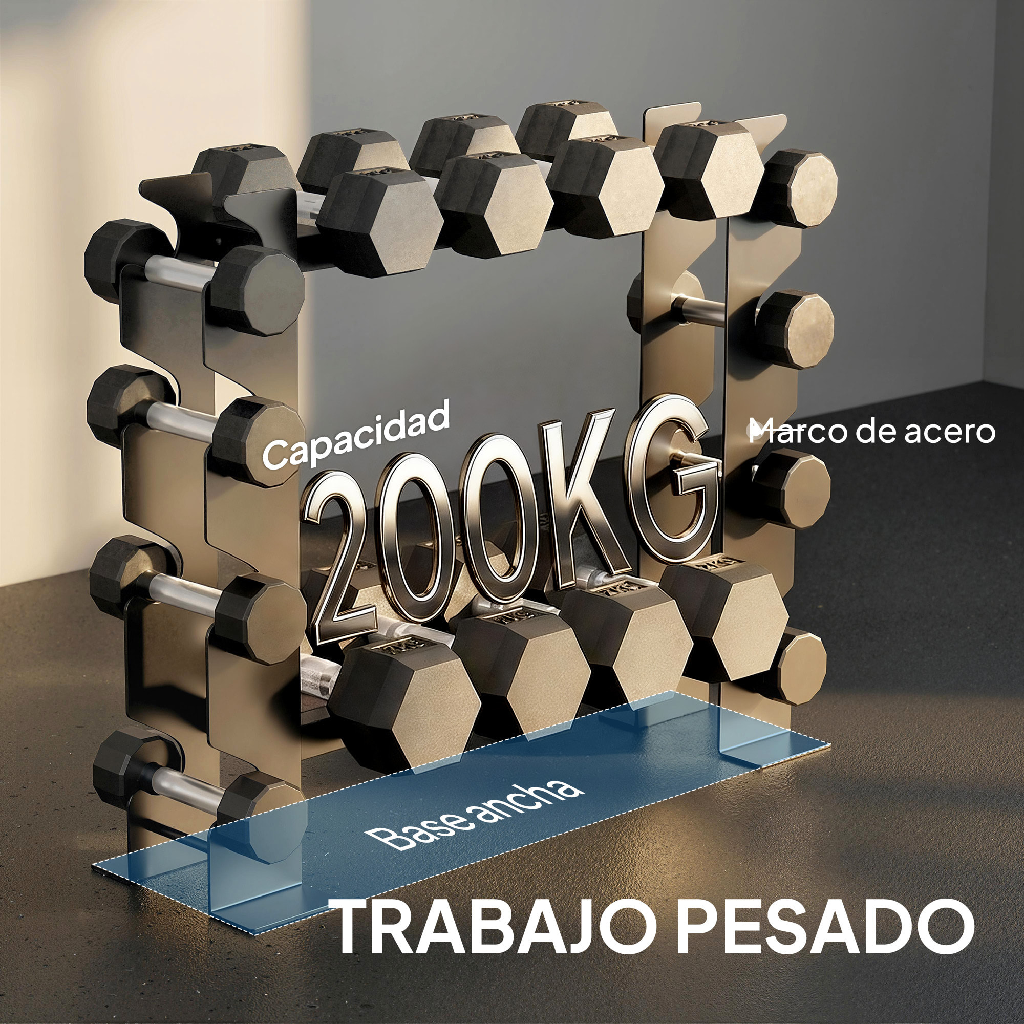 Soporte Mancuernas de 4 Niveles, Estante de Almacenamiento de Pesas de Acero Resistente para Mancuernas, Kettlebells, para Entrenamiento en Gimnasio Casa, Carga 200 kg, 70x21x55 cm