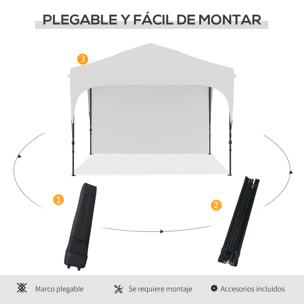 Carpa Plegable 3x3 m Altura Ajustable Cenador de Jardín con Lateral Desmontable Techo de Ventilación 4 Sacos de Arena y Bolsa de Transporte para Camping Fiestas Blanco