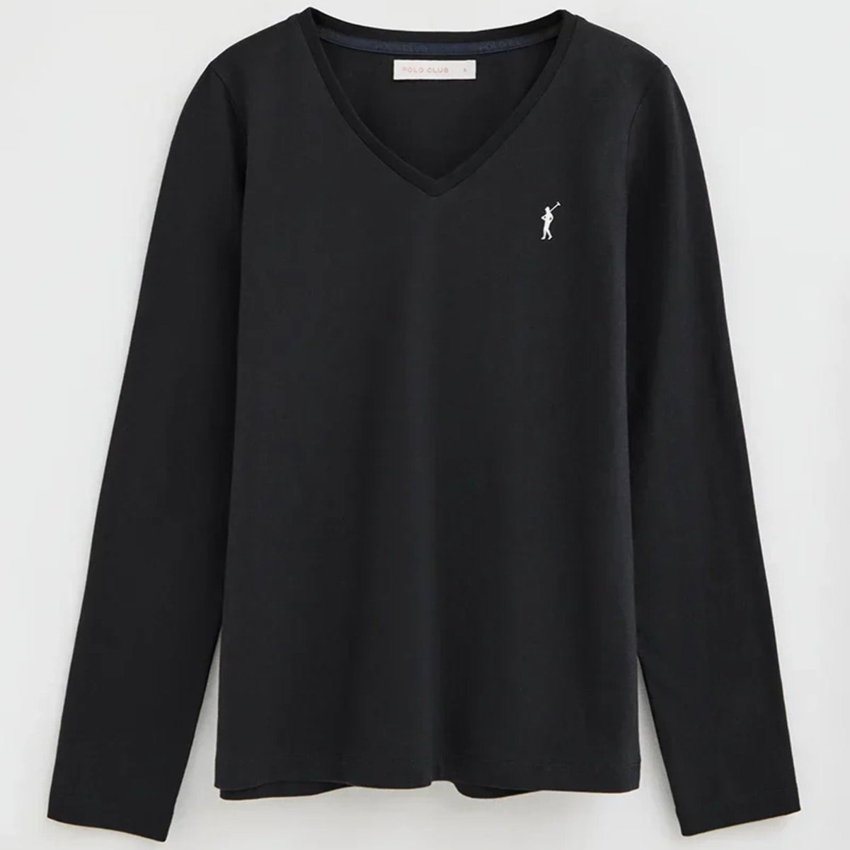 Camiseta negra de manga larga y cuello pico con bordado Rigby Go