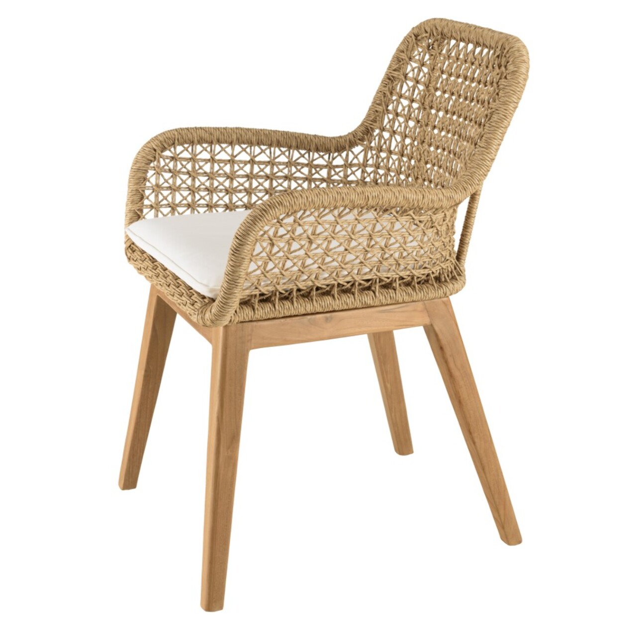 VALERIA - Lot de 2 fauteuils jardin teck rotin synthétique et coussin blanc