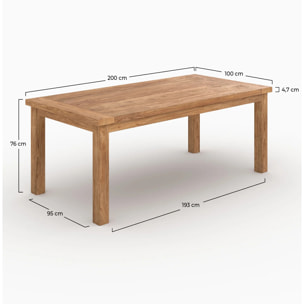 Table rectangulaire 8 personnes en bois de teck recyclé 200cm - Mémo