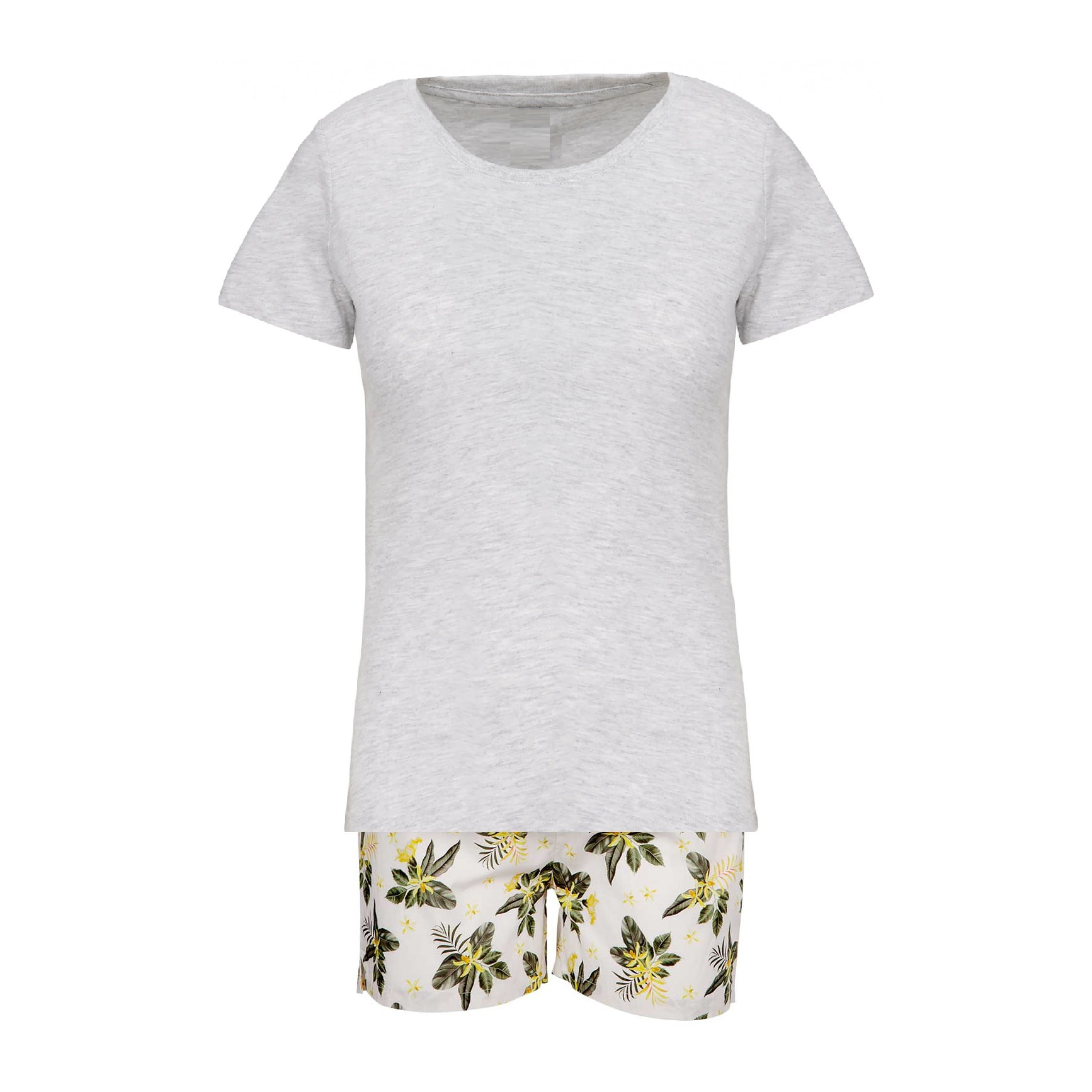Pigiama leggero DONNA cotone bianco fiori gialli e verdi