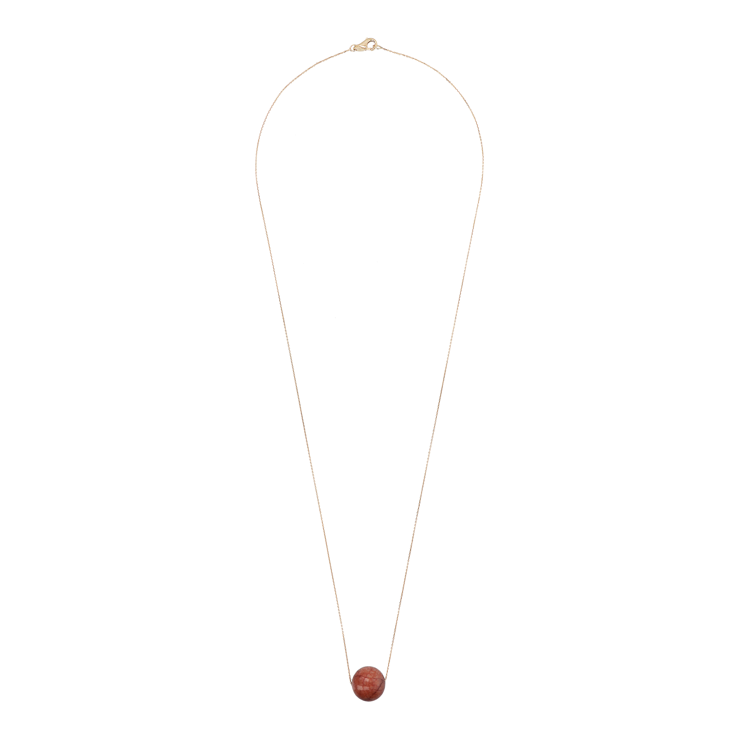 Collana Catena Rolo con Pendente Sferico in Pietra Naturale Quarzite Rossa in Argento 925 placcato Oro giallo 18Kt