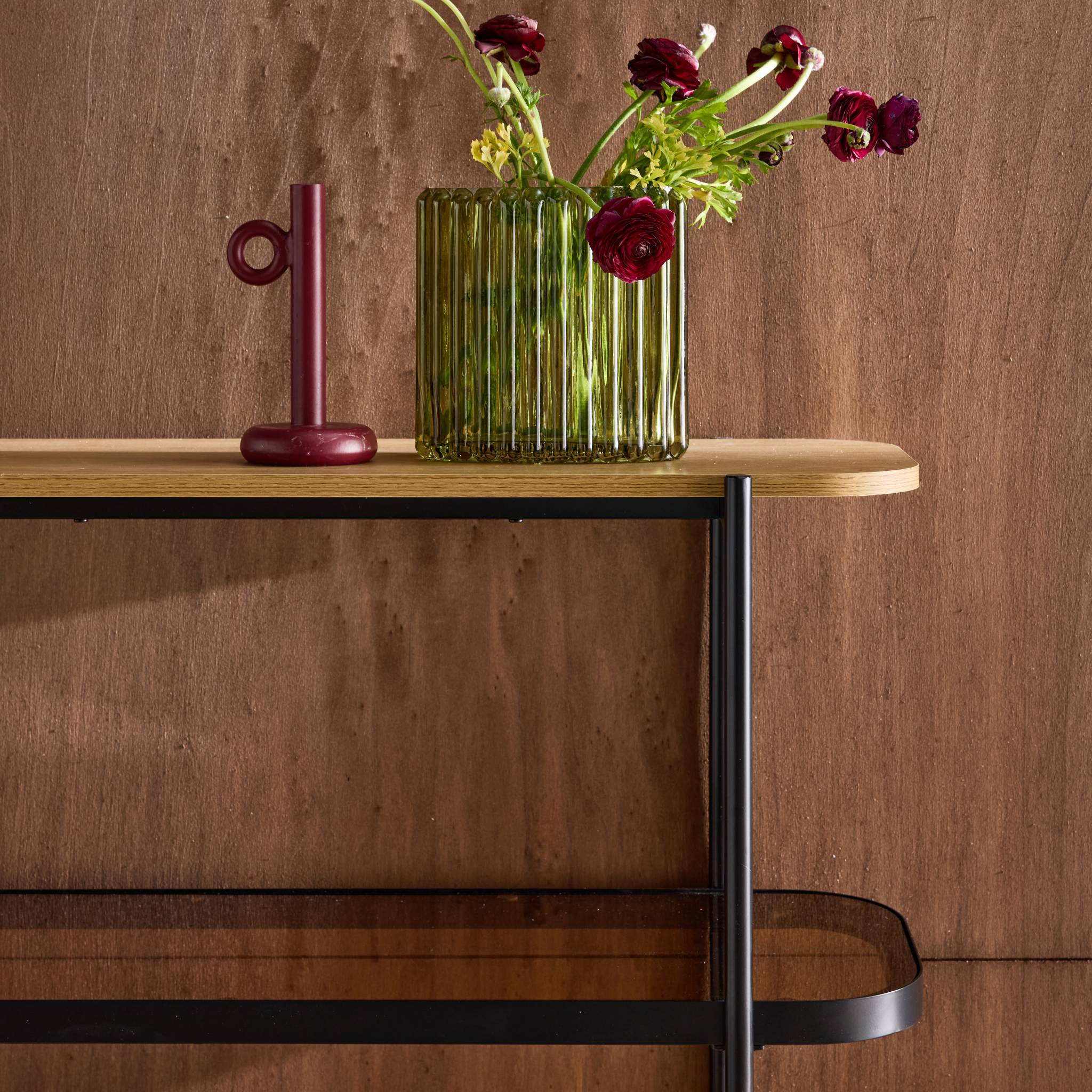 Etagère bibliothèque verre, décor bois et métal 5 niveaux SMOOKY