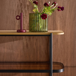Etagère bibliothèque verre, décor bois et métal 5 niveaux SMOOKY