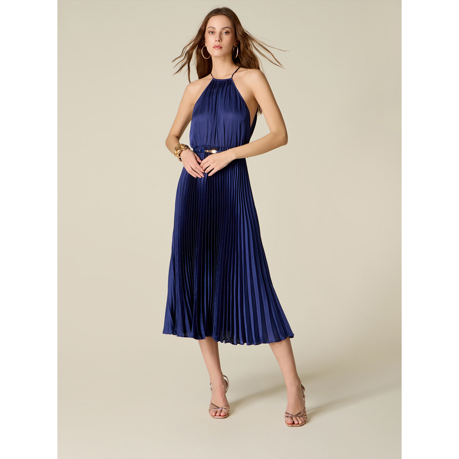 Oltre - Vestido midi de satén plisado - Azul