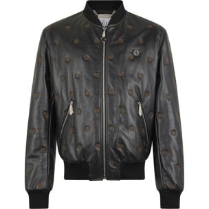 PHILIPP PLEIN Embroidered Nappa Leather Bomber Monogram Monogram