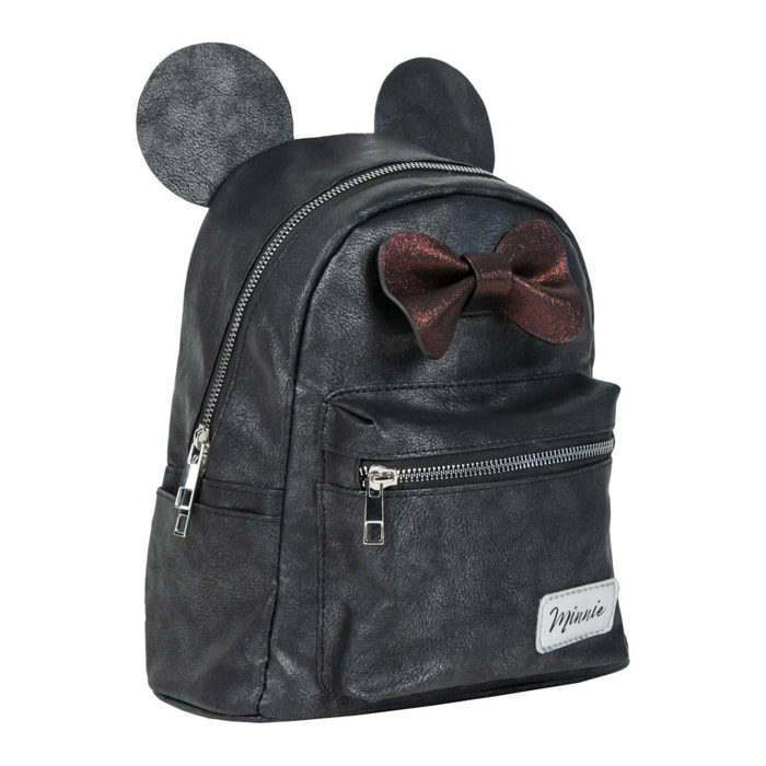 Mochila casual de minnie - color negro - 22.5x22.5x7 cm - fabricada en pu - estampado de minnie