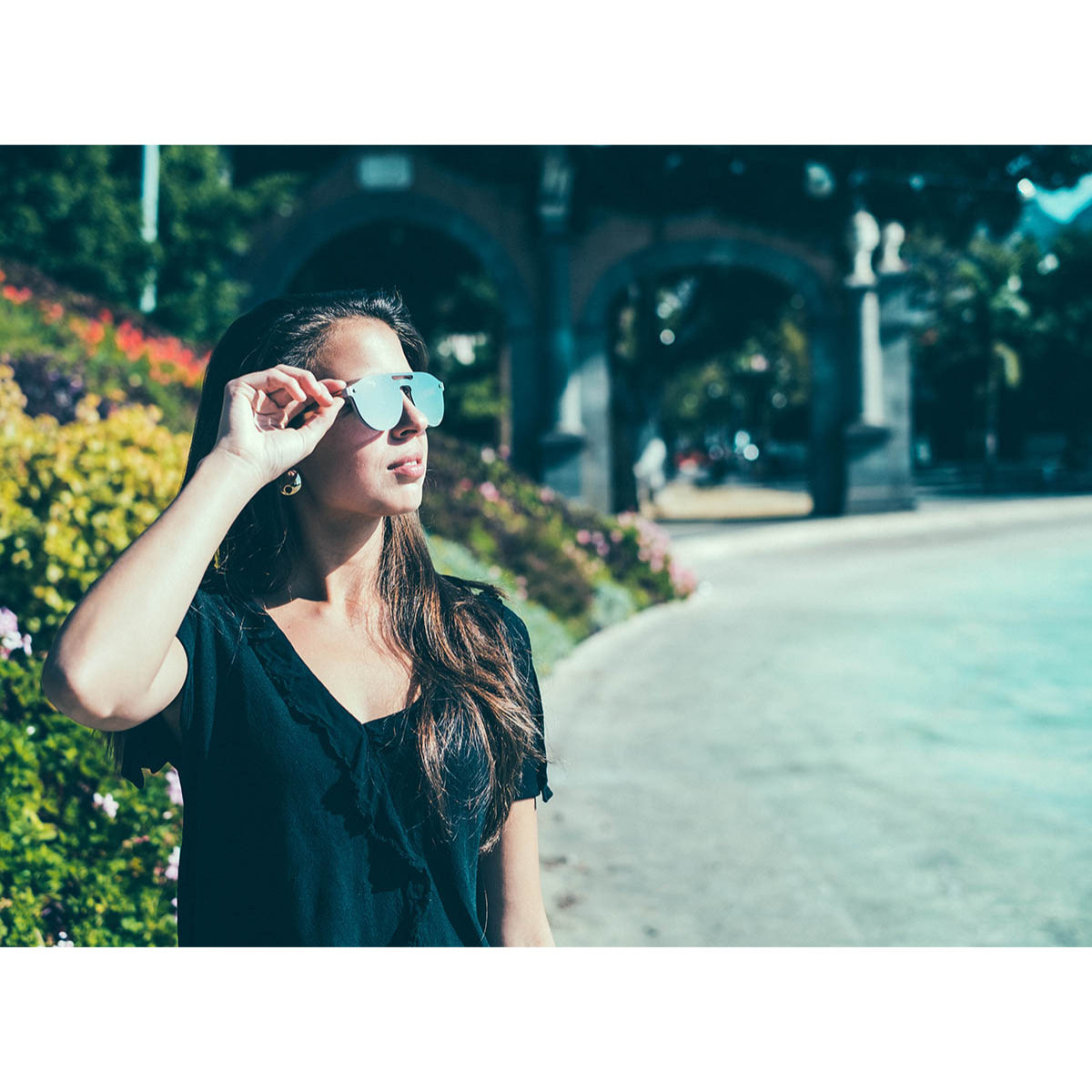 Gafas de sol OCEAN SAN MARINO - Negro mate con patillas de metal dorado y / Planas de espejo plateado