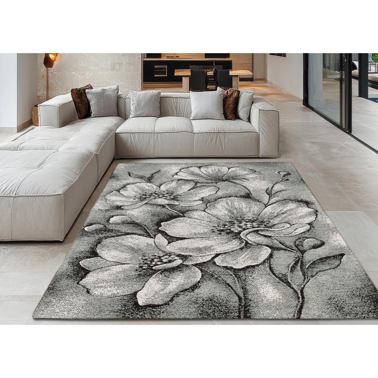 Tappeto Jacquard Ideale Salotto Camera Ingresso Made In Italy Antiscivolo, Lavabile, Morbido Disegno Asturia Grigio By Suardi