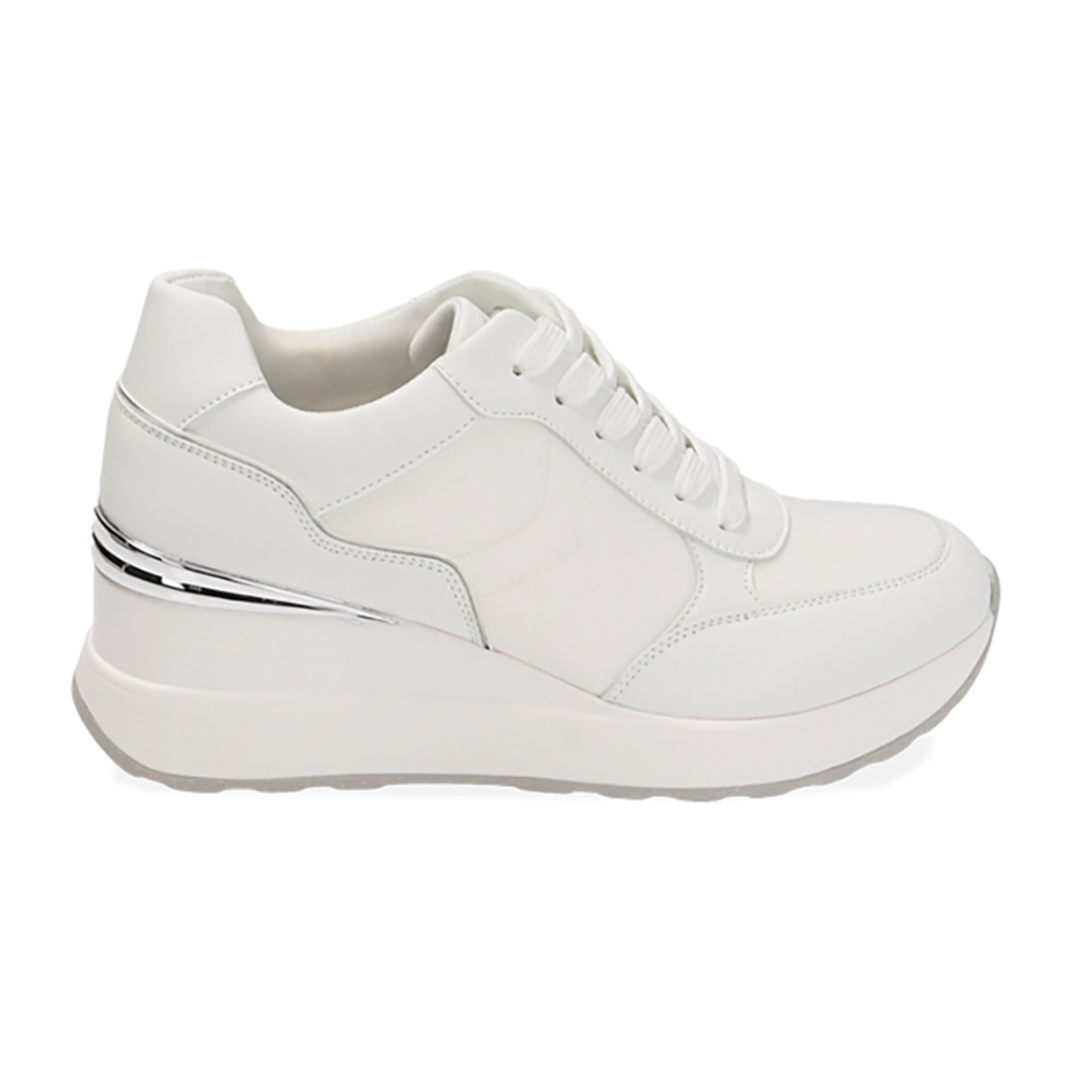 Zapatillas blancas, tacón de cuña 6 cm