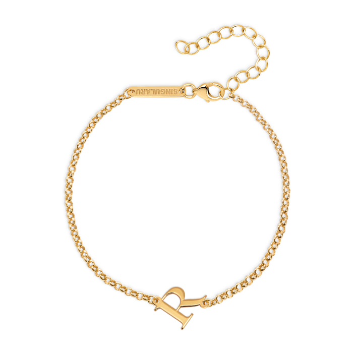 Pulsera Single Letter Plata Baño Oro