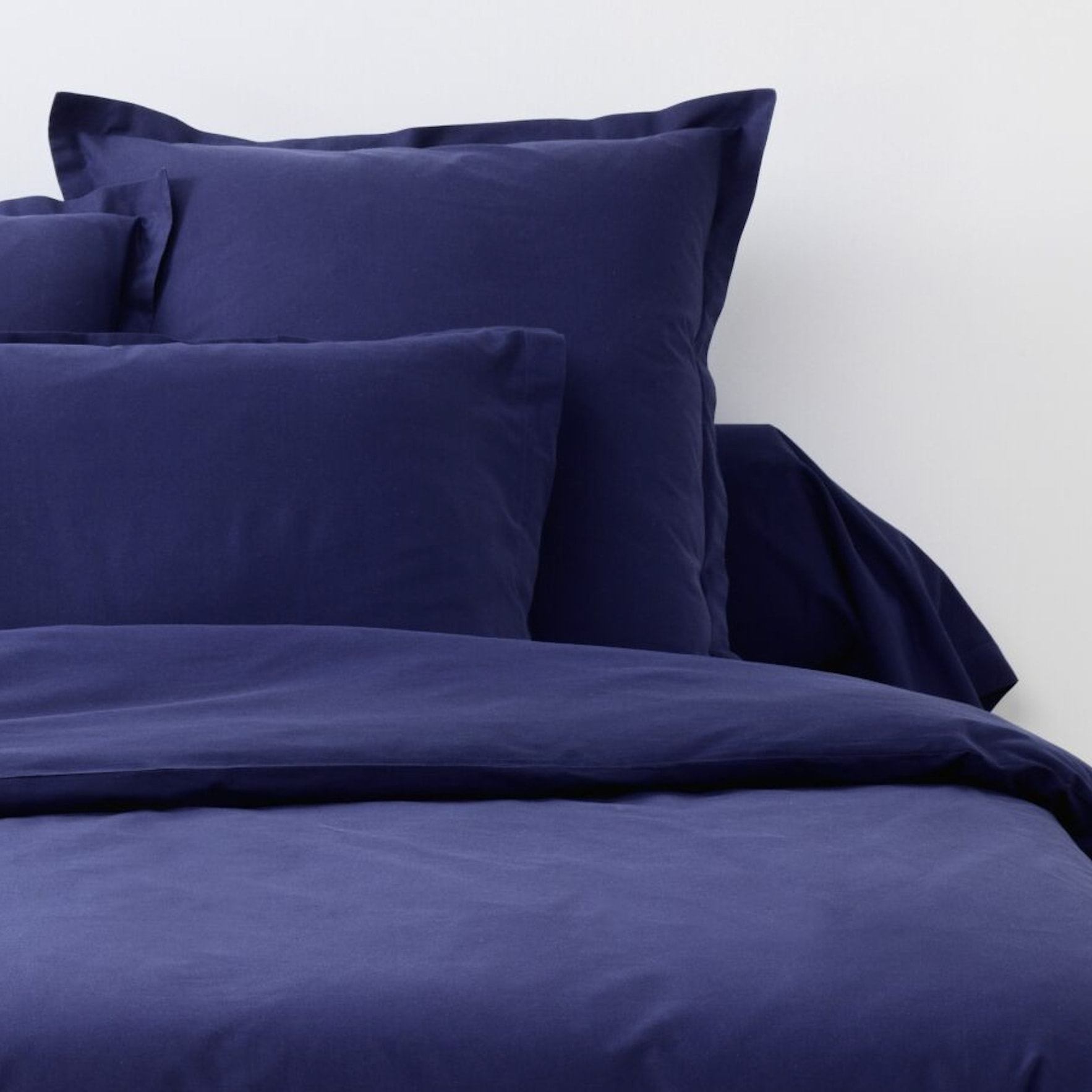 Parure De Drap 3pcs et Drap Housse 90x190cm Coton 57fils/cm2 Bleu Marine