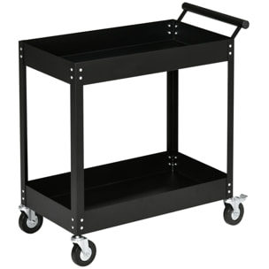 Carro de Herramientas de 2 Niveles Carro de Taller con Ruedas de Acero para Garaje Mecánico Almacén Carga 150 kg 84,5x38x84 cm Negro