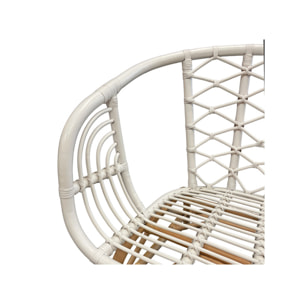 Fauteuil relax en rotin tressé bicolore blanc avec coussin – AURA