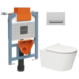 Bâti support 82cm + WC sans bride SAT + Abattant softclose + Plaque Chrome mat (VUNI82BREVIS-5)