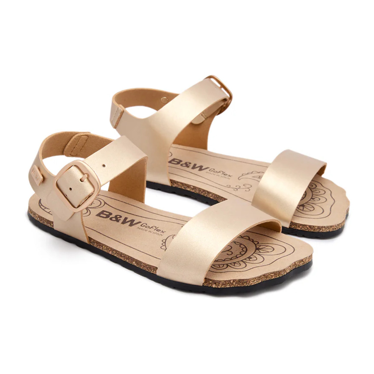Sandalias Abiertas Barefoot Goflex con Detalles Brillantes en Dorado