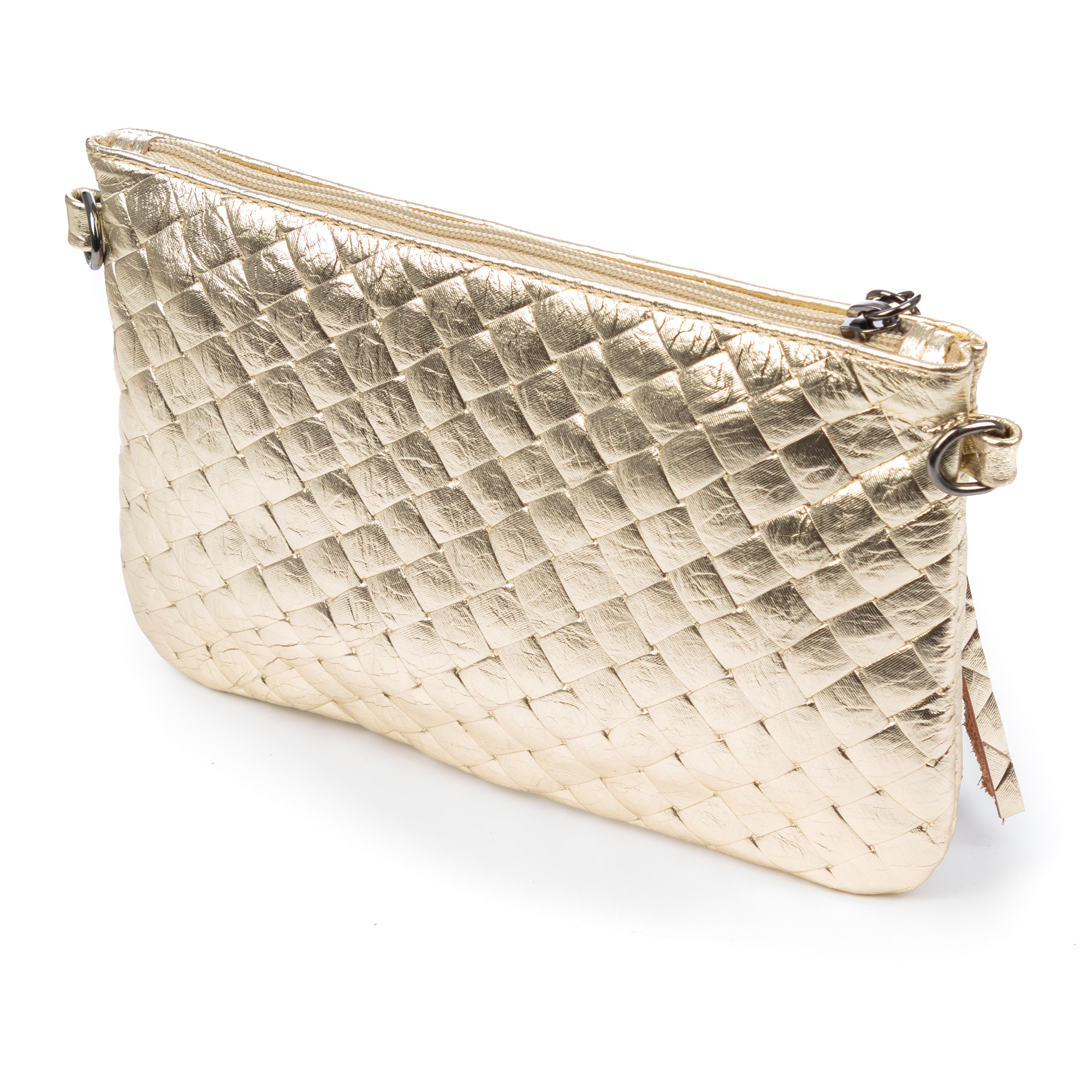 Oleggio bolso bandolera mujer. Piel auténtica Gamuza con grabado entrelazado y lacada brillante.