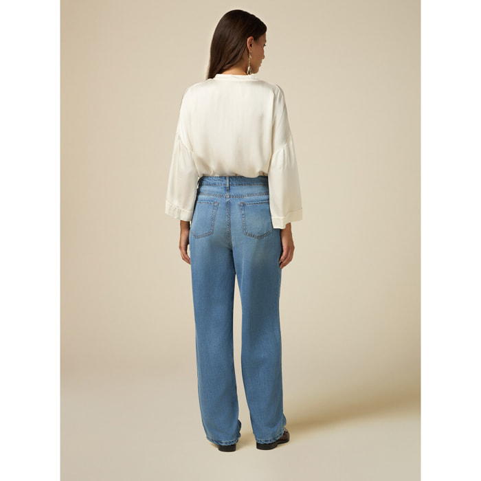 Oltre - Wide leg jeans in tencel - Light - blue