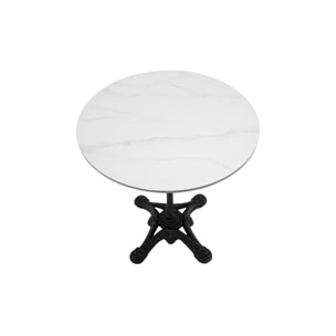 Table bistrot ronde en pierre minérale et métal noir L60 cm CONTY