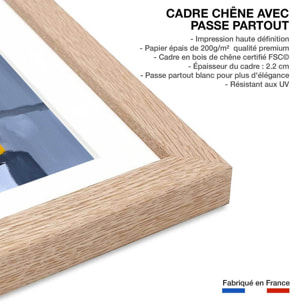 Affiche abstraite champs de bleuet Affiche + cadre en bois - Chêne