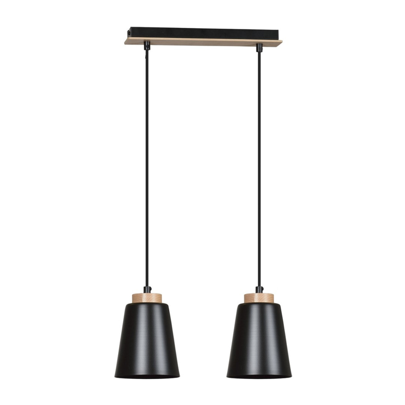 Lampada a sospensione Bolero in acciaio nero e legno