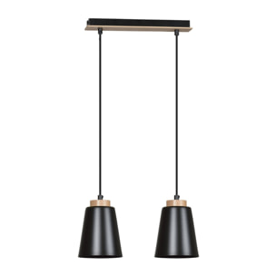 Lampada a sospensione Bolero in acciaio nero e legno