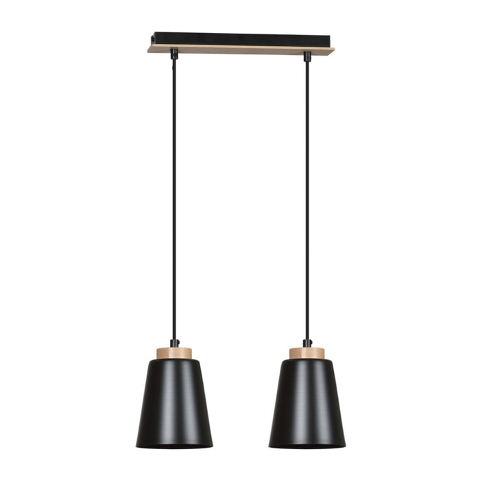 Lampada a sospensione Bolero in acciaio nero e legno