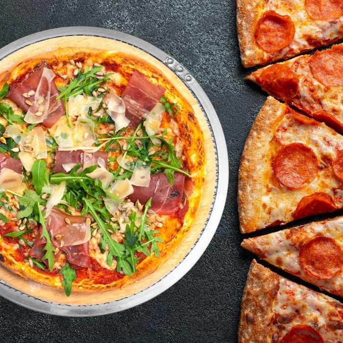 2 Plaques à pizza perforées en alu pour cuisson au four 30 et 33 cm FM Professional