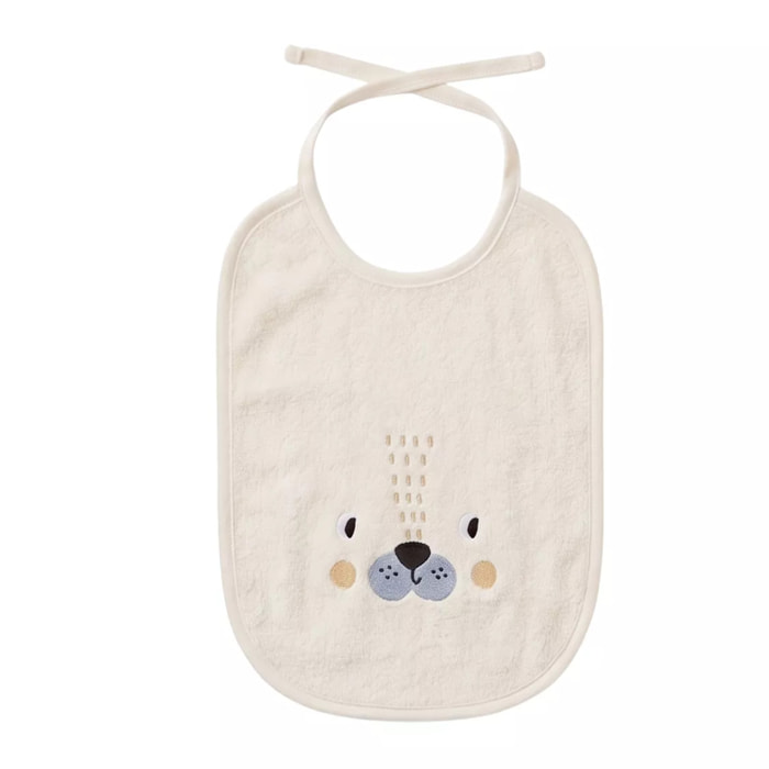 Bavoir enfant pur coton 420 g/m² brodé jaune beige Petit lion angora