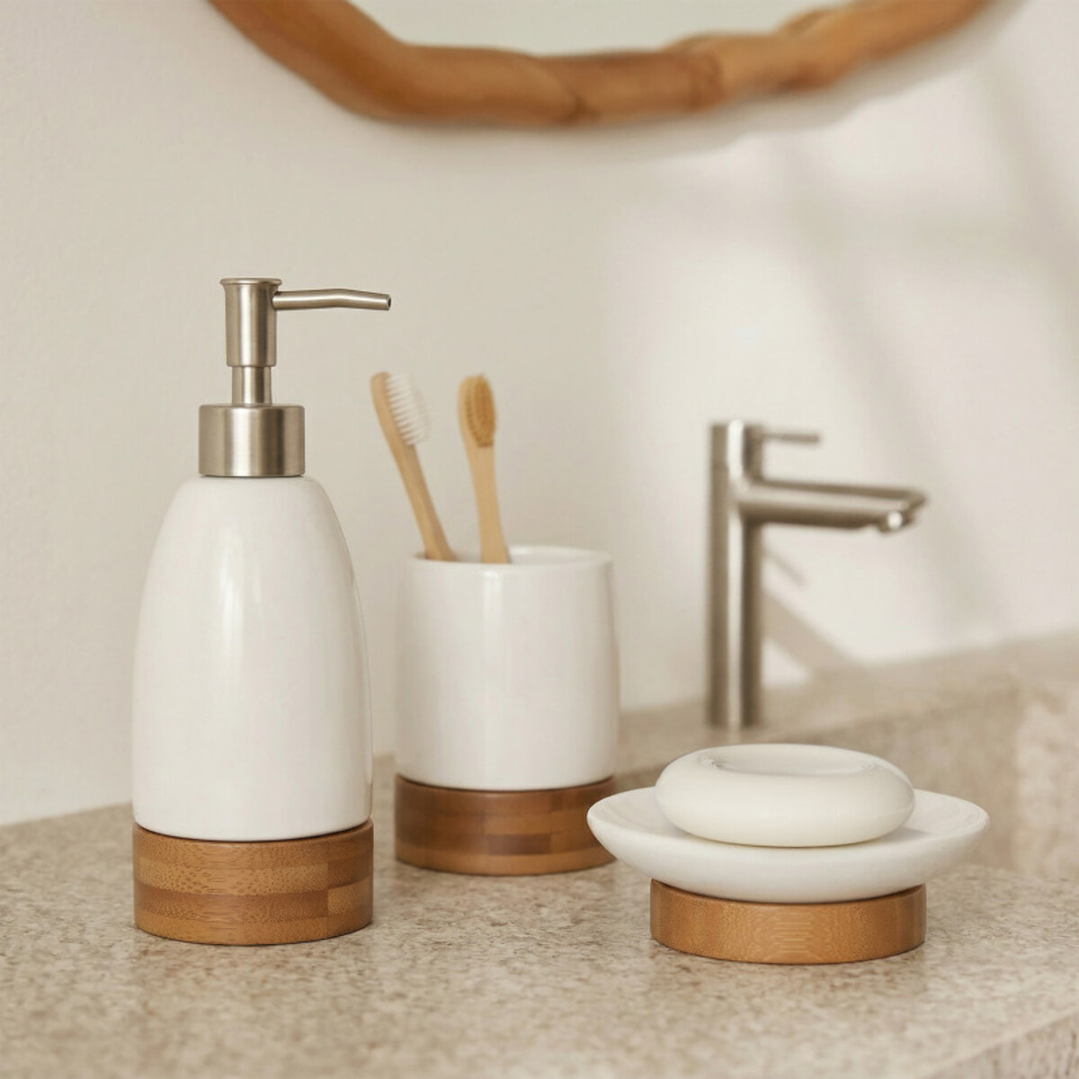 Porte Savon Céramique & Bambou TALLINN Blanc MSV