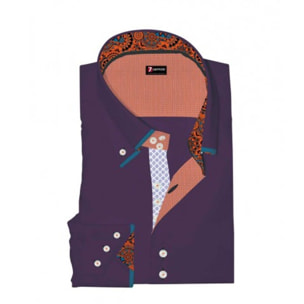 Camicia Uomo 3 Bottoni Button Down Doppio Collo Slim Satin Cangiante Unito VIOLA VINO