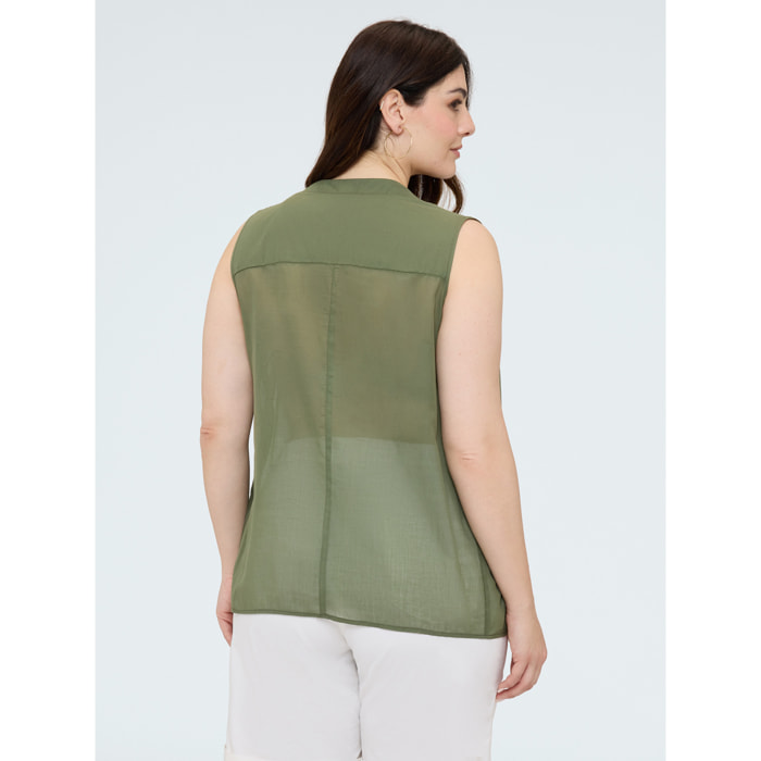 Fiorella Rubino - Top in cotone con nodo frontale - Verde militare