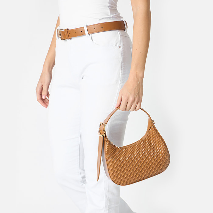 Mini bag donna cognac intrecciata