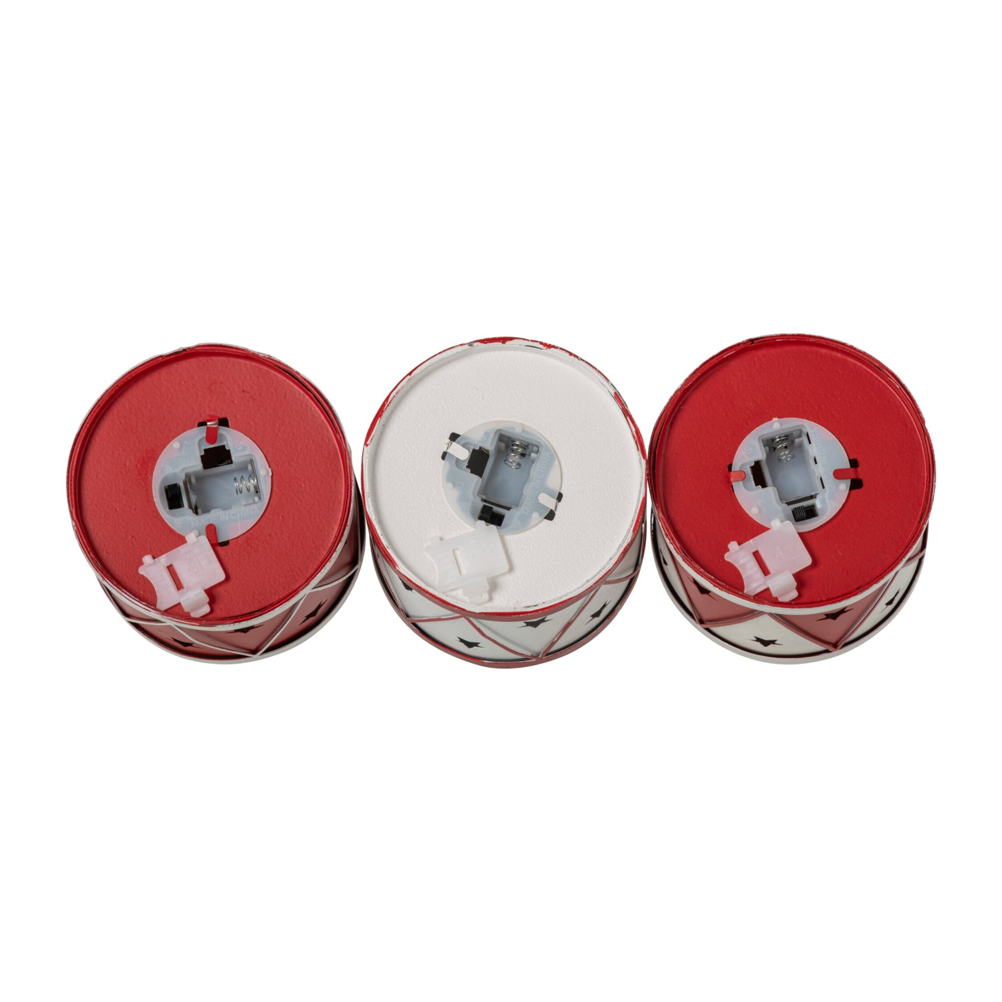 J-Line tambours LED Père Noël, bonhomme de neige et renne - fer - blanc/rouge Noël - assortiment de 3