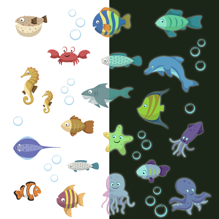 Sticker phosphorescent lumineux - ANIMAUX MARINS