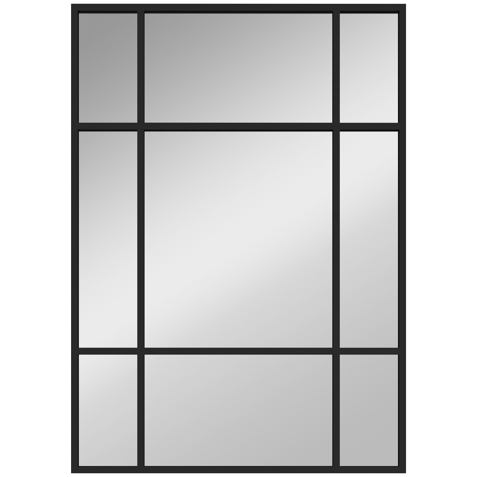 Miroir mural verrière rectangulaire - installation horizontal ou vertical - 4 crochets - 70 x 50 cm - métal noir