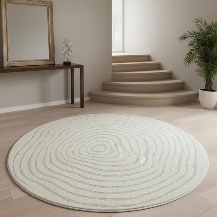 Tapis rond tendance ton sur ton aux motifs simples et à la forme originale