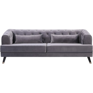 Canapé fixe en velours "Gloria" - 216 x 86 x 76 cm - 3 places - Gris