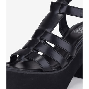 Sandalias cangrejeras negras con tacón y plataforma