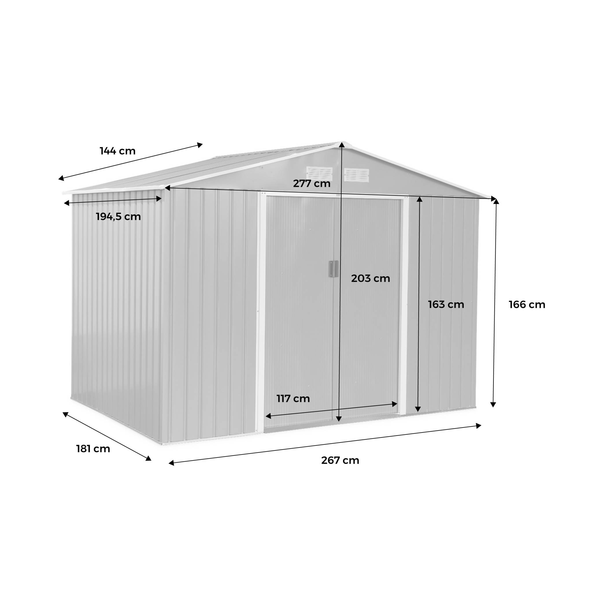 Abri de jardin en métal - FERRAIN 5.29m² vert et blanc - Cabane à outils avec deux grandes portes coulissantes. kit de fixation sol inclus. maison de rangement. remise