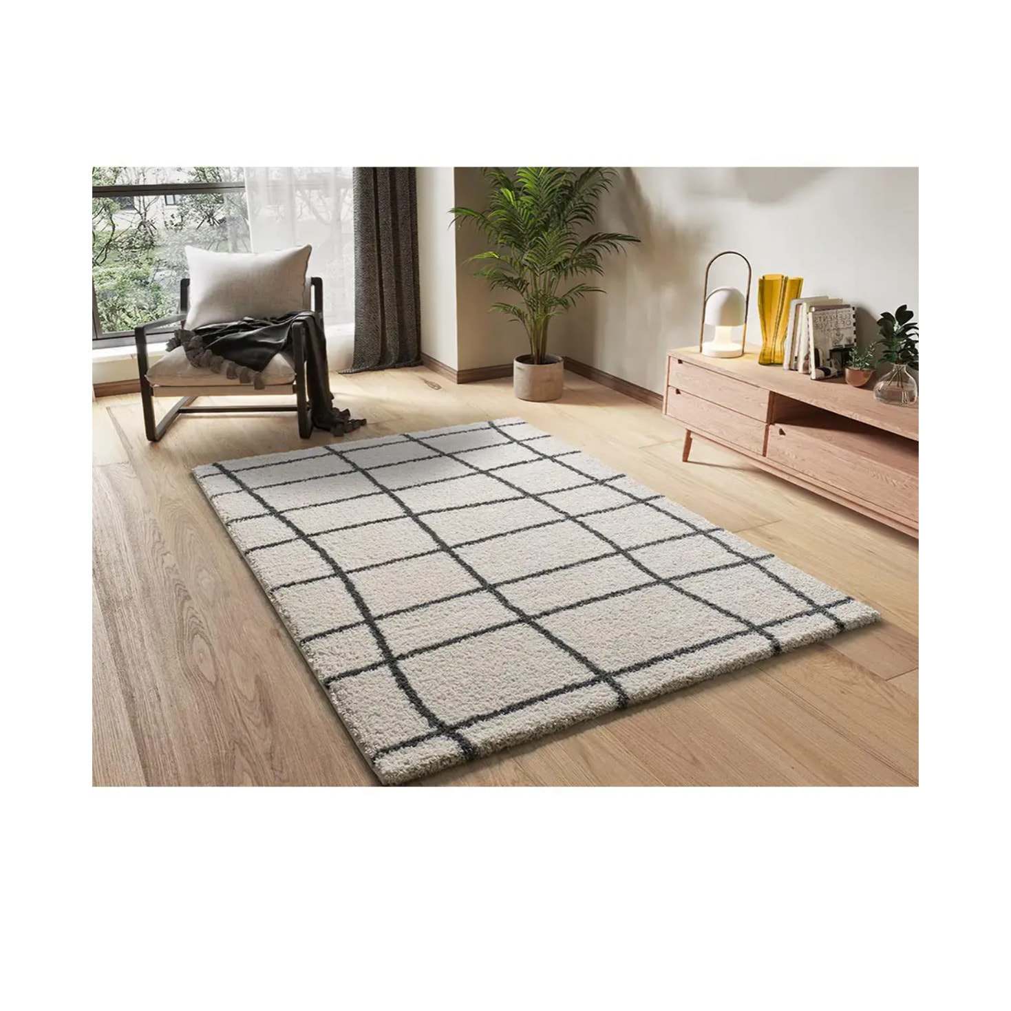ATLAS Alfombra shaggy estilo escandinavo blanca, varias medidas disponibles