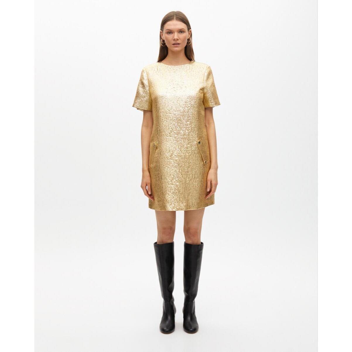 Abito corto craquelato dorato