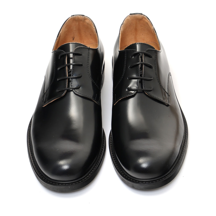 Derby stringate in pelle abrasivato con fondo cuoio antiscivolo Nero
