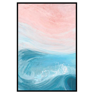 Affiche encadrée abstraite vague bleu et rose Affiche + cadre en métal - Noir