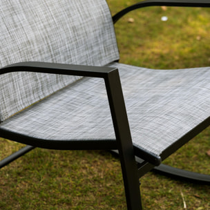 Ensemble de jardin 3 pièces 2 fauteuils à bascule table basse plateau verre trempé acier époxy textilène gris