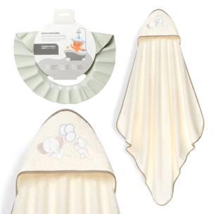 Capa Baño 1X1 Mod Oso Elefante Globos+Gorro Beig