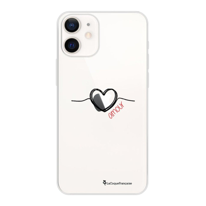 Coque iPhone 12 mini silicone transparente Coeur Noir Amour ultra resistant Protection housse Motif Ecriture Tendance La Coque Francaise